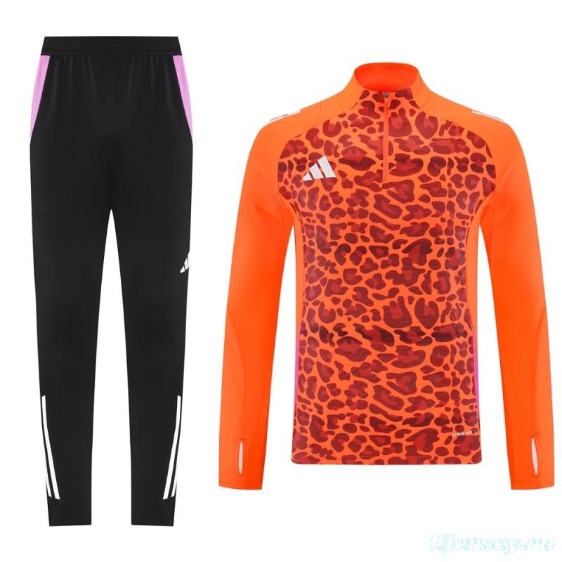 2025 Adidas Orange & Black with Leopard Print Pattern Half Zipper Jacket +Long Pants