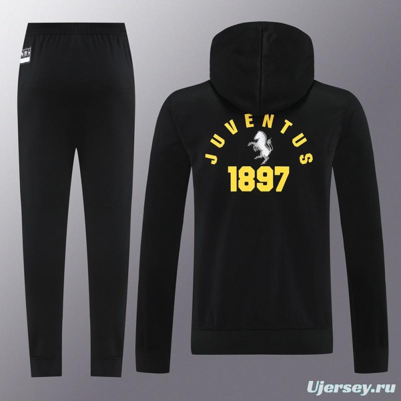 25/26 Juventus Black Hoodie Full Zipper Jacket + Long Pants