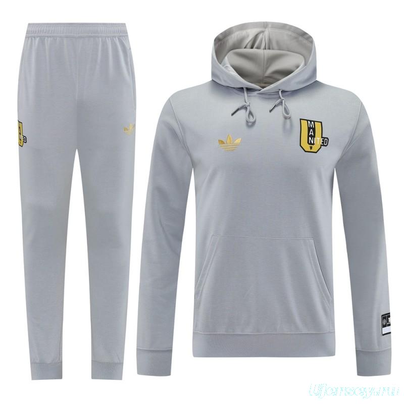 25/26 Manchester United Hooide Grey Full Zipper Jacket + Long Pants