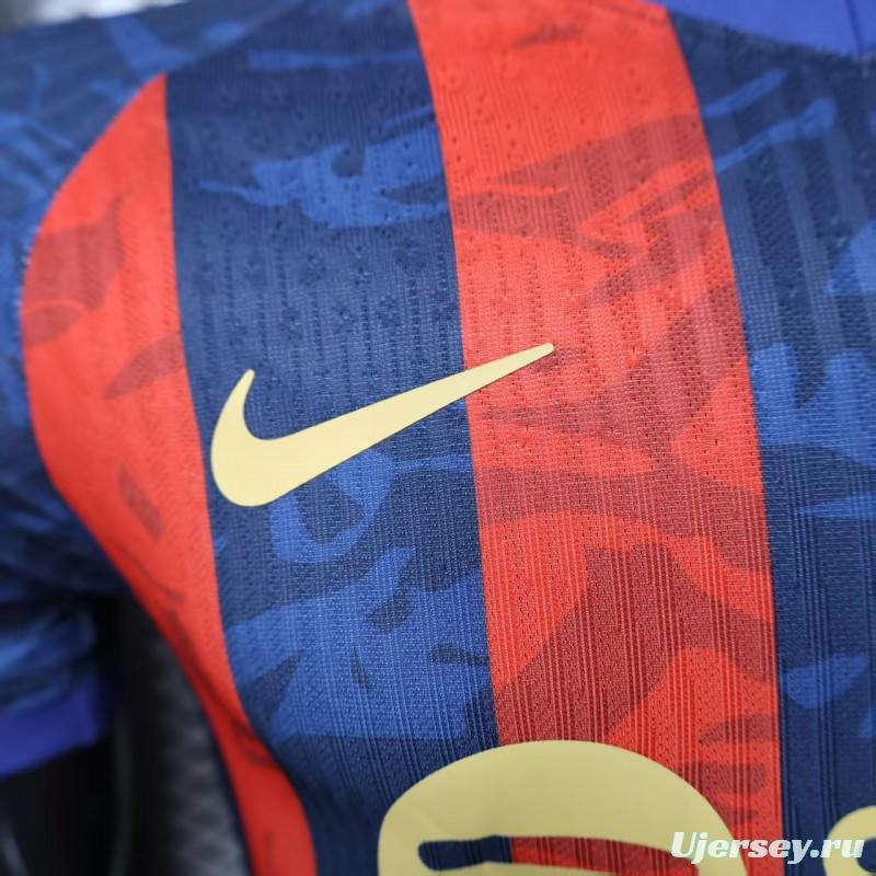 Player Version 25/26 Barcelona Home Blue Red Stripes Jersey with Spotify Sponsor