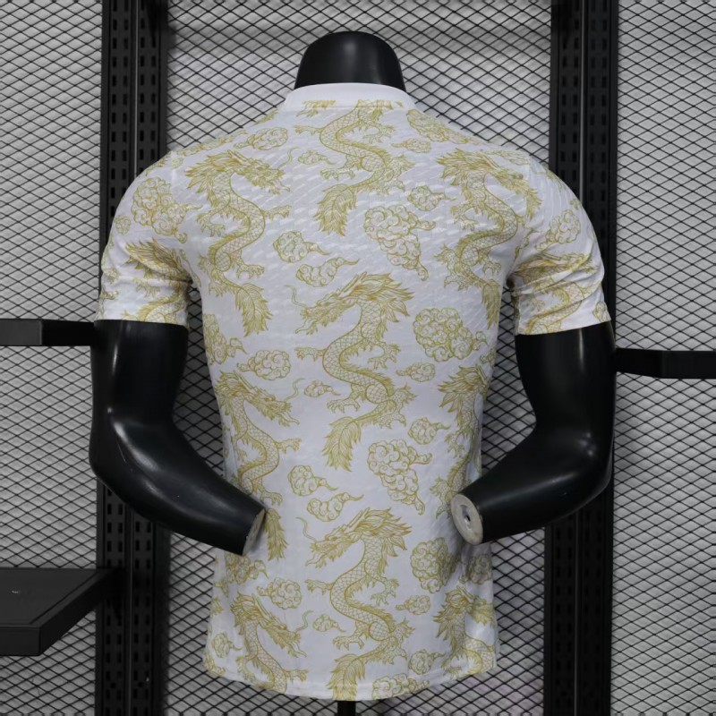 Player Version 25/26 Real Madrid White with Golden Dragon Pattern Jersey