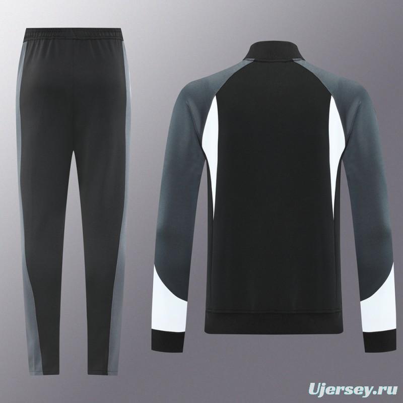 2025 Nike Air Black Tracksuit Set with Gray and White Accents Full Zipper Jacket + Long Pants