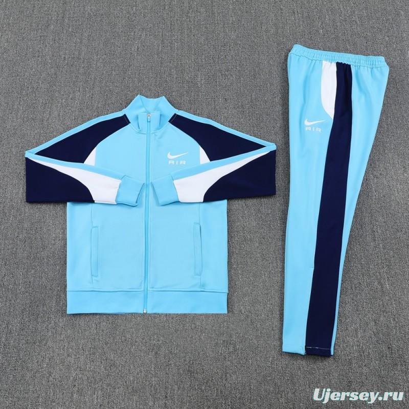 2025 Nike Air Tracksuit Set - Light Blue with Navy Accents Full Zipper Jacket + Long Pants