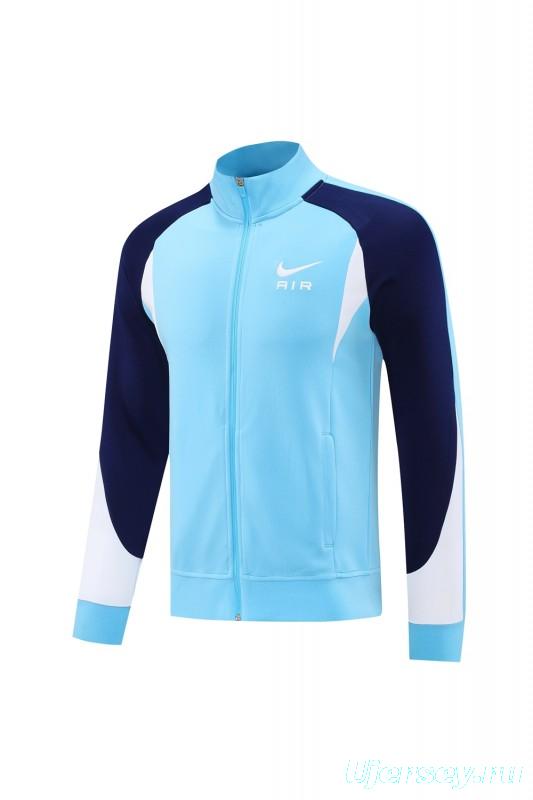 2025 Nike Air Tracksuit Set - Light Blue with Navy Accents Full Zipper Jacket + Long Pants
