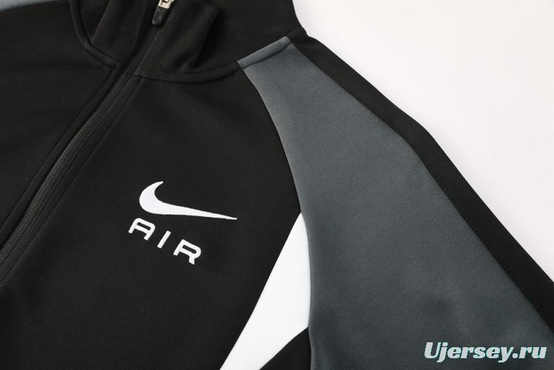 2025 Nike Air Black Tracksuit Set with Gray and White Accents Full Zipper Jacket + Long Pants