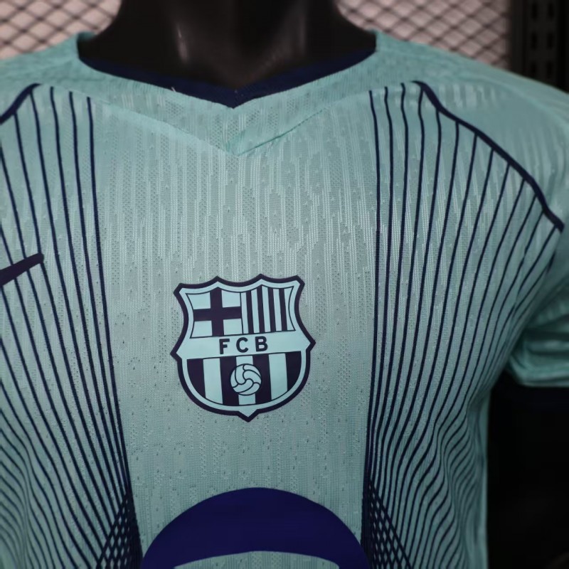 Player Version 25/26 FC Barcelona Light Blue with Vertical Pinstripe Pattern Jersey