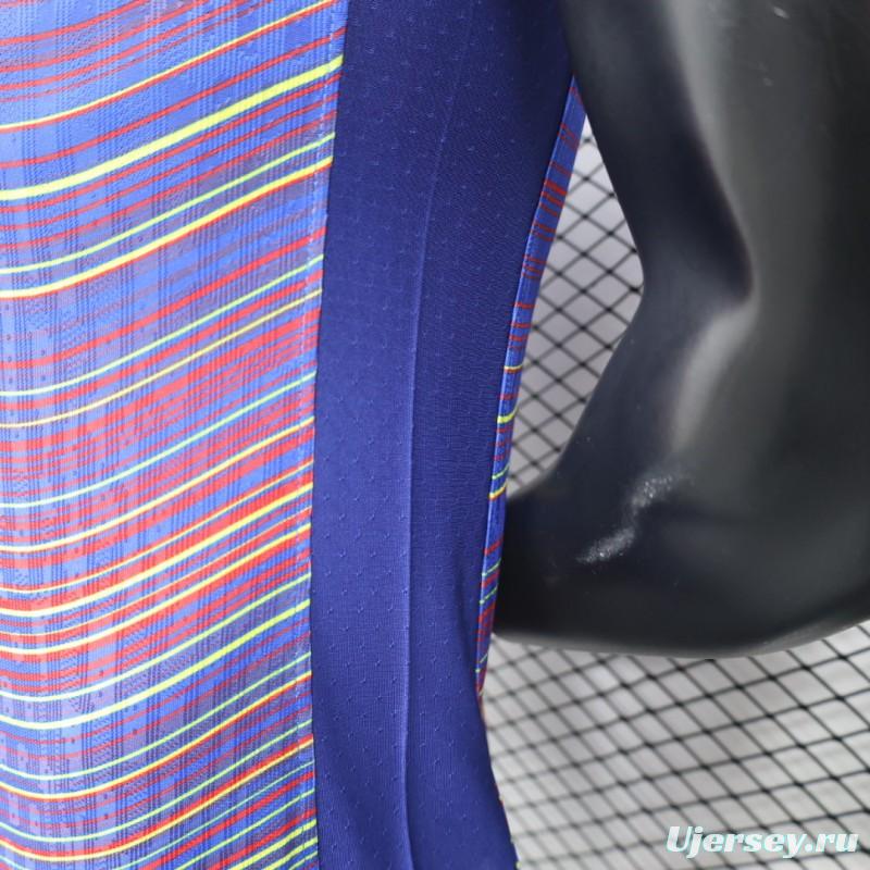 Player Version 25/26 FC Barcelona Blue with Colorful Wave Stripes Jersey