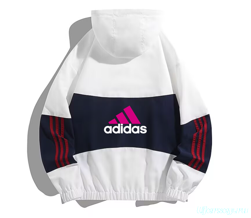 2025 Adidas White/Black/Wine Full Zipper Hoodie Windbreaker