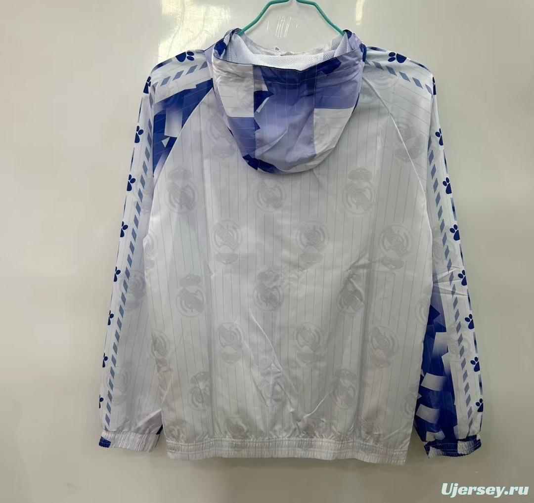 25/26 Real Madrid White with Blue Geometric Pattern Windbreaker