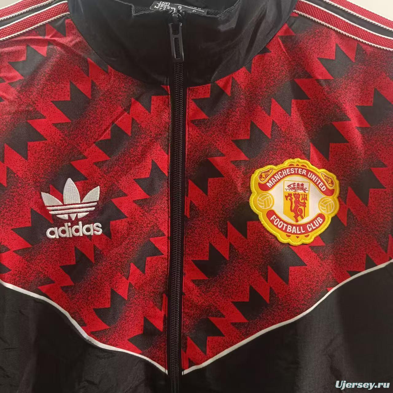 25/26 Manchester United Black with Red Zigzag Pattern Windbreaker