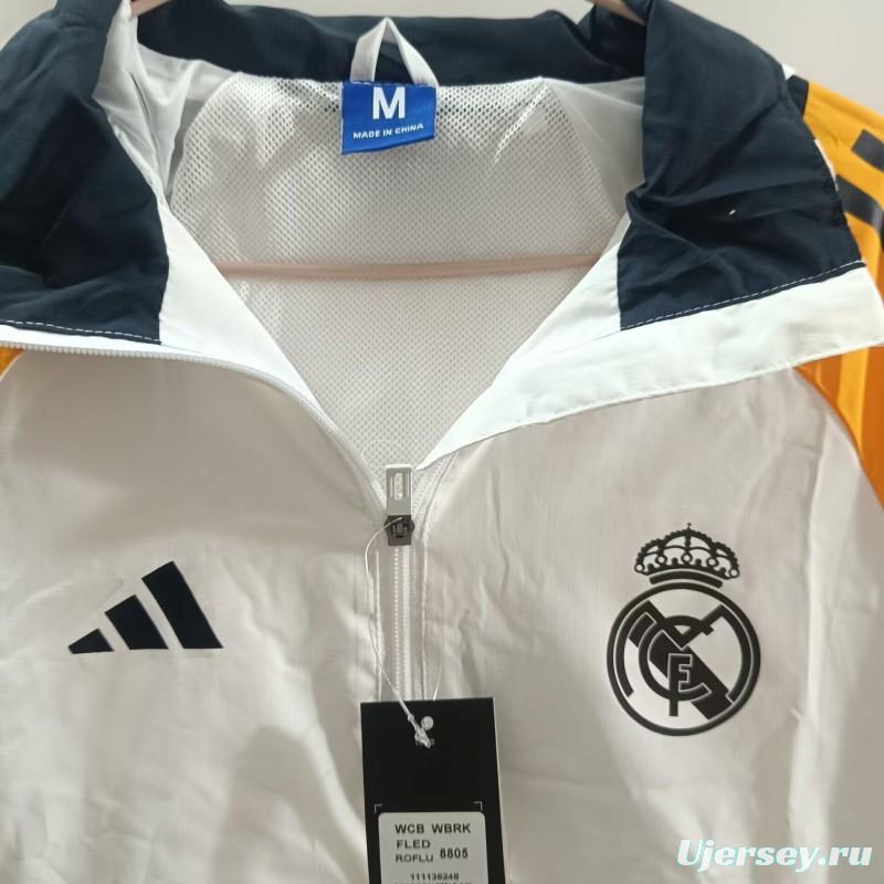 25/26 Real Madrid White Hooded Mid-length Jacket