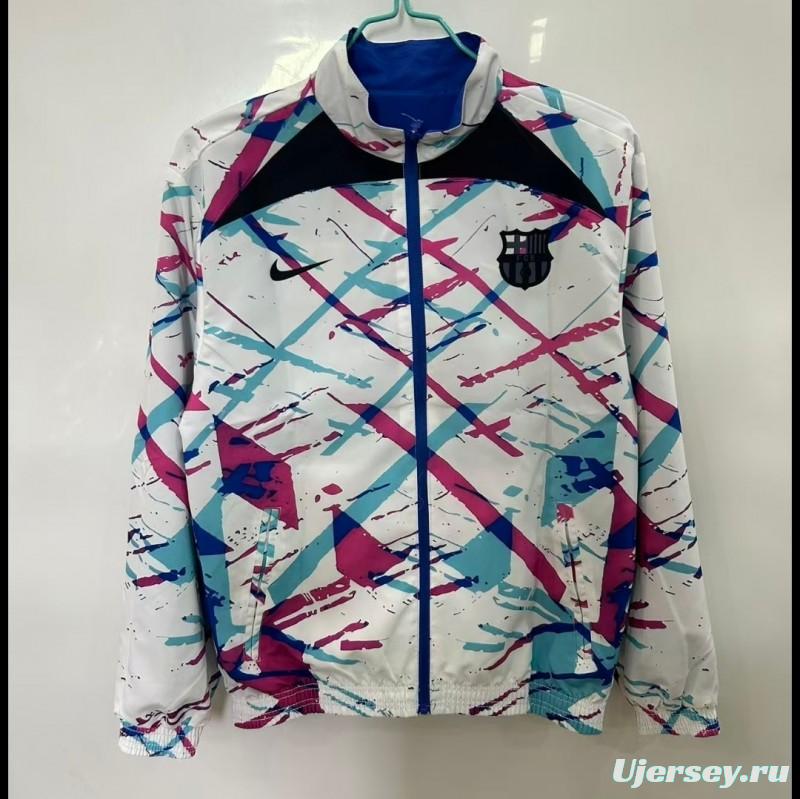 25/26 FC Barcelona White with Pink & Teal Splash Pattern Windbreaker