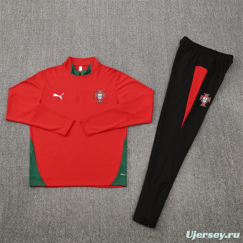 25/26 Portugal Red Half Zipper Jacket+Long Pants