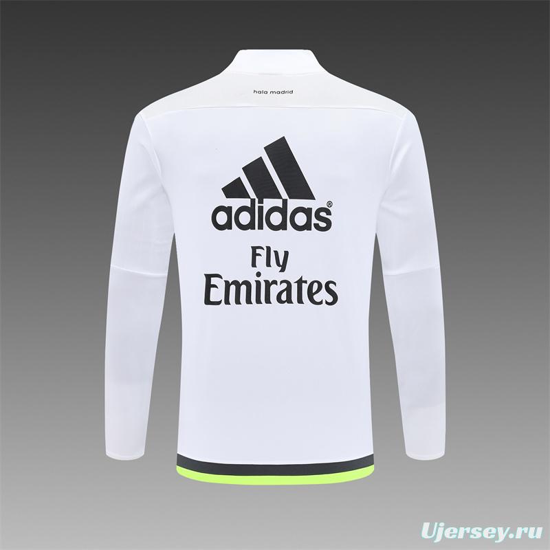 Retro 15/16 Real Madrid White Half Zipper Jacket+Long Pants