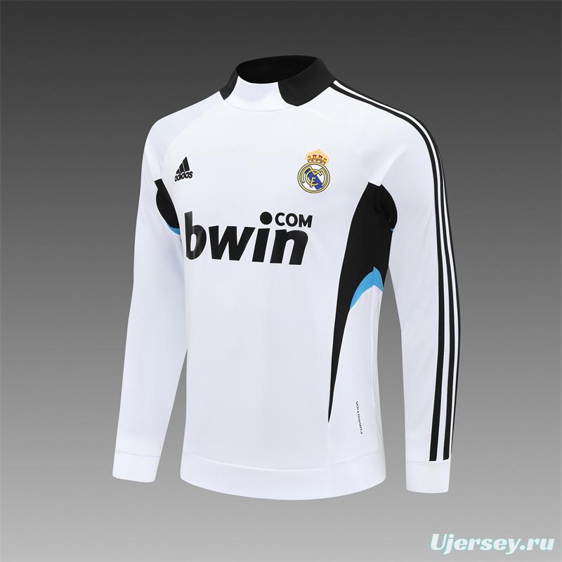 Retro 08/09 Real Madrid White Half Zipper Jacket+Long Pants