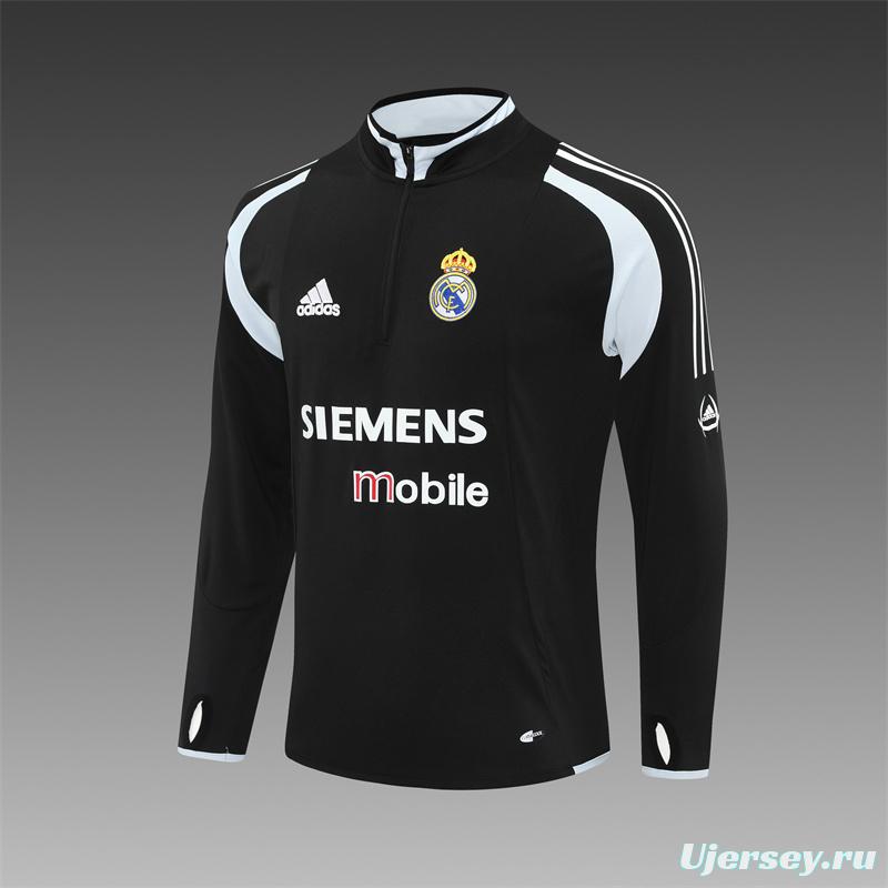 Retro 04/05 Real Madrid Black Half Zipper Jacket+Long Pants