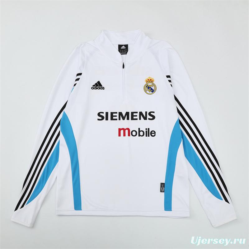 Retro 03/04 Real Madrid White Half Zipper Jacket+Long Pants