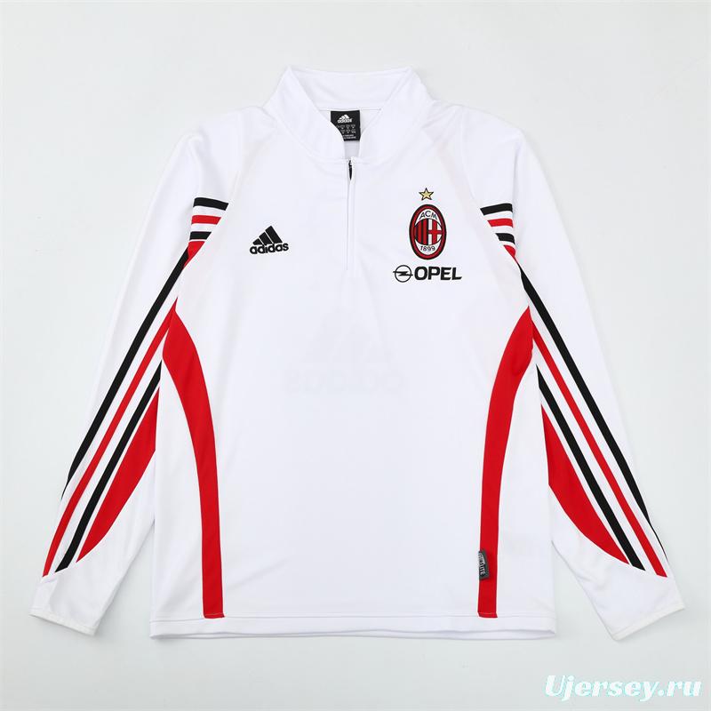 Retro 03/04 AC Milan White Half Zipper Jacket+Long Pants
