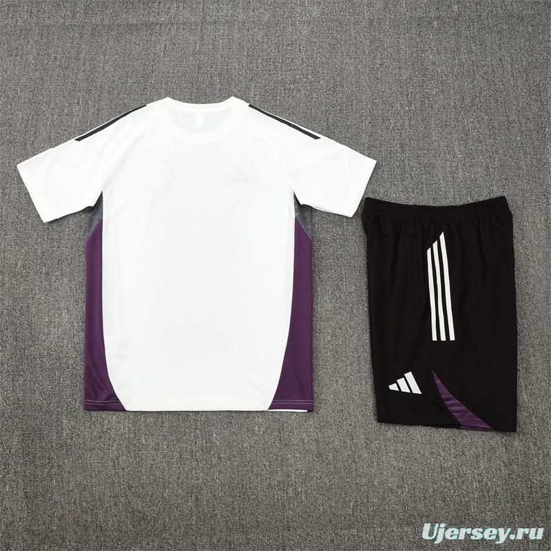 25/26 Manchester United White Purple Short Sleeve+Soccer Shorts