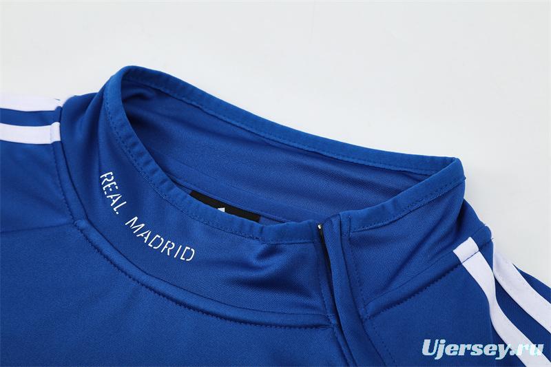 Retro 13/14 Real Madrid Color Blue Half Zipper Jacket+Long Pants