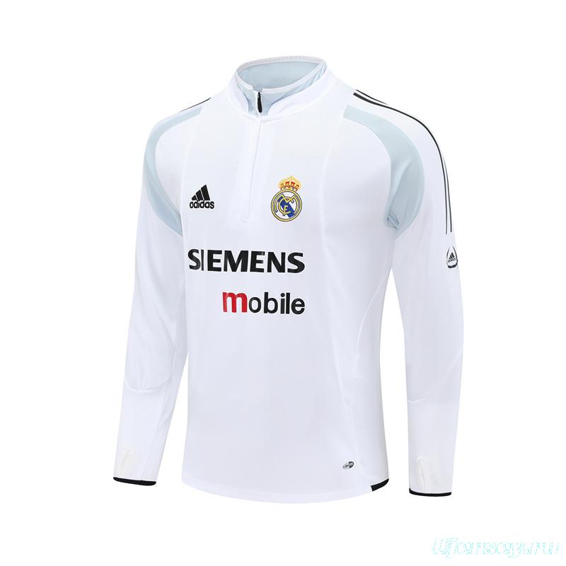 Retro 04/05 Real Madrid White Half Zipper Jacket+Long Pants