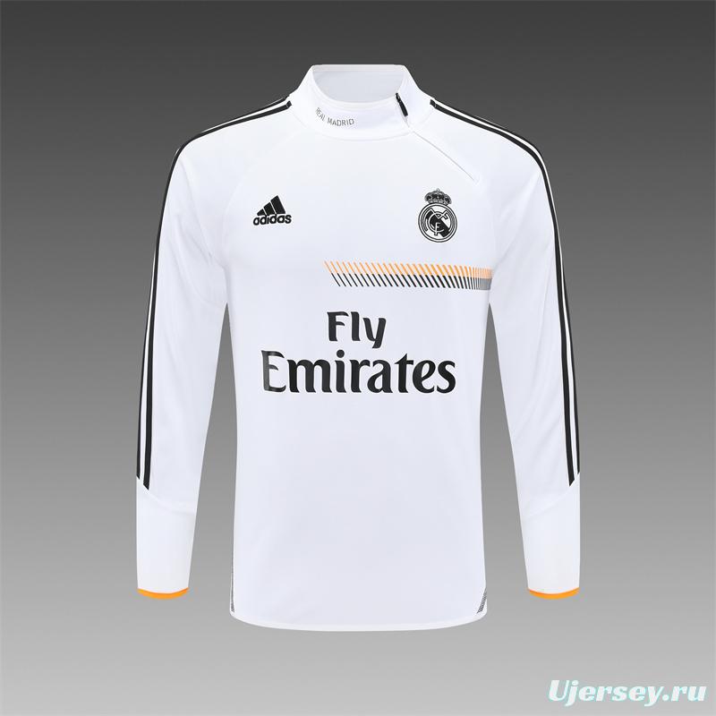 Retro 13/14 Real Madrid White Half Zipper Jacket+Long Pants