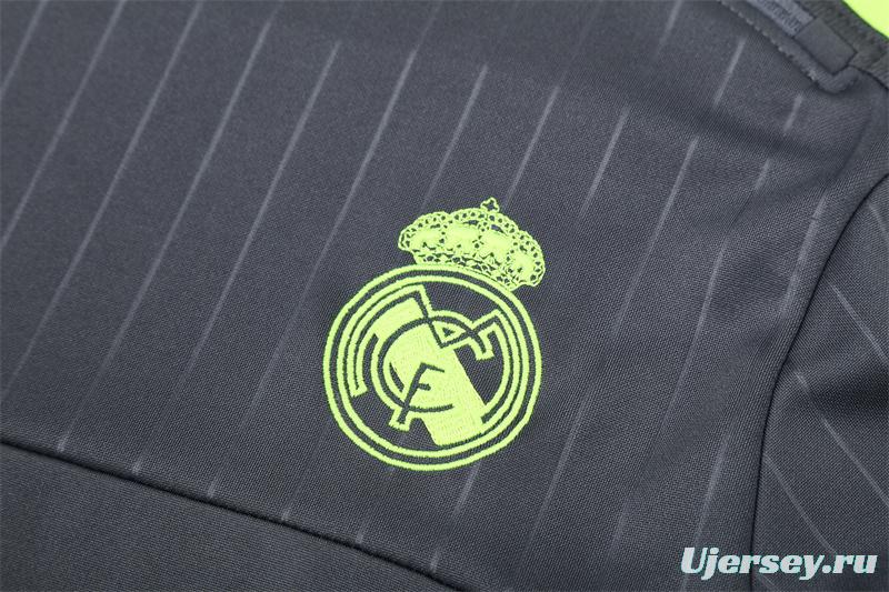 Retro 15/16 Real Madrid Dark Grey Half Zipper Jacket+Long Pants