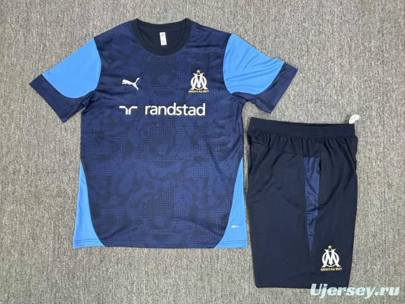 25/26 Kids Olympique de MarseilleRoyal Blue Camouflage Short Sleeve+Soccer Shorts