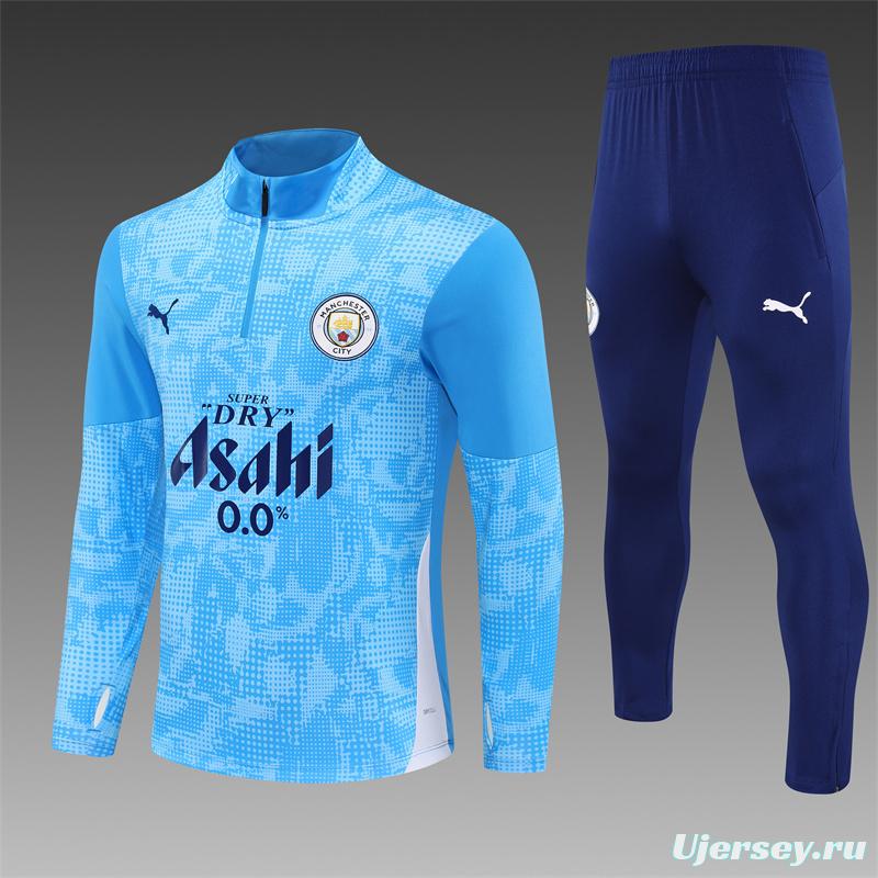 25/26 Manchester City Light Blue Camouflage Half Zipper Jacket+Long Pants