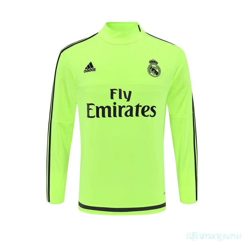 Retro 15/16 Real Madrid Fluorescent Green Half Zipper Jacket+Long Pants
