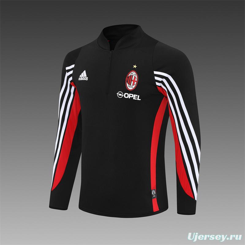 Retro 03/04 AC Milan Black Half Zipper Jacket+Long Pants