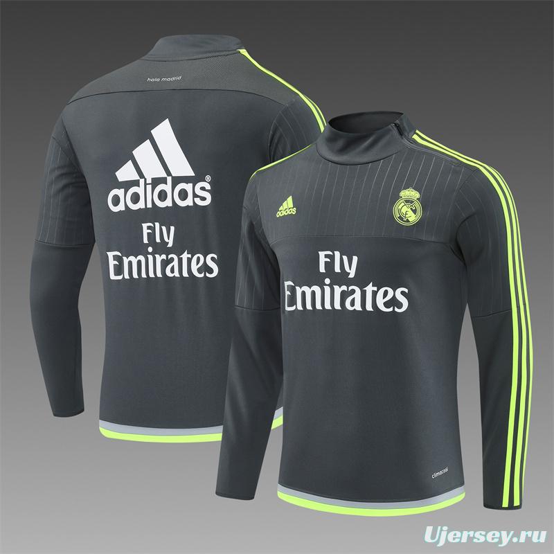Retro 15/16 Real Madrid Dark Grey Half Zipper Jacket