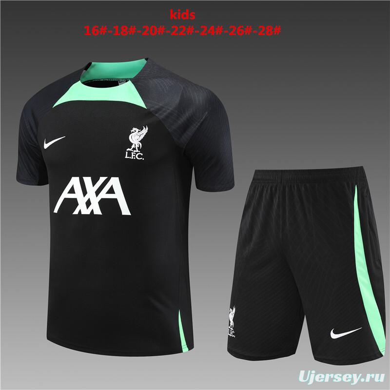 Retro 23/24 Kids Liverpool Black Short Sleeve+Soccer Shorts