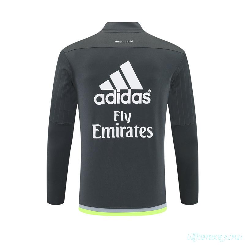 Retro 15/16 Real Madrid Dark Grey Half Zipper Jacket+Long Pants