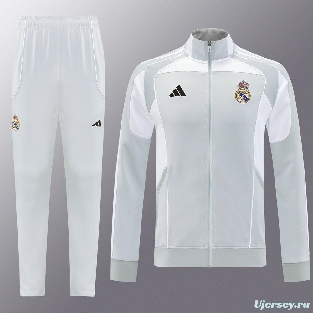 25/26 Real Madrid Grey Full Zipper Jacket + Long Pants