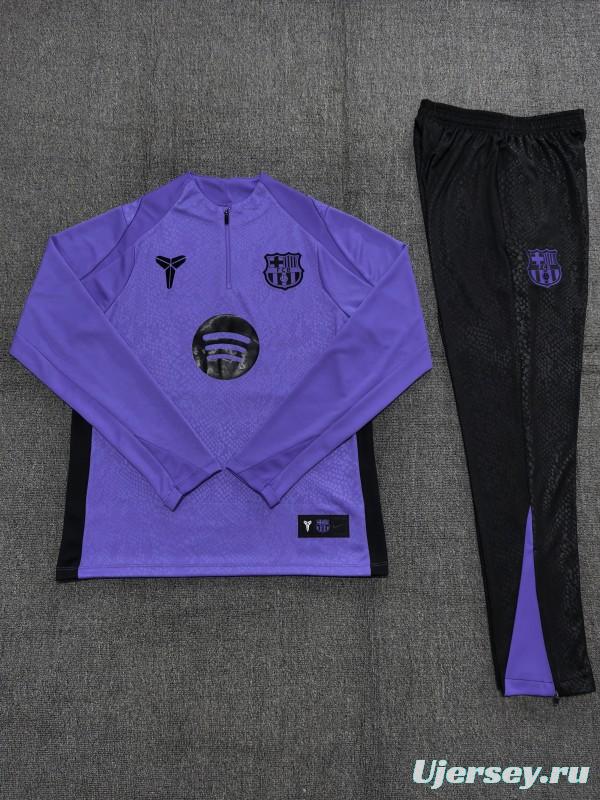 25/26 Kids Barcelona Purple Joint Edition Half Zipper Jacket+Long Pants