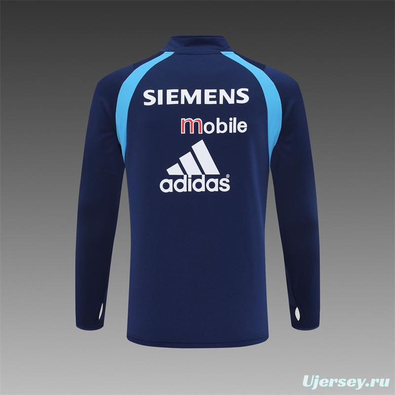 Retro 03/04 Real Madrid Royal Blue Half Zipper Jacket+Long Pants