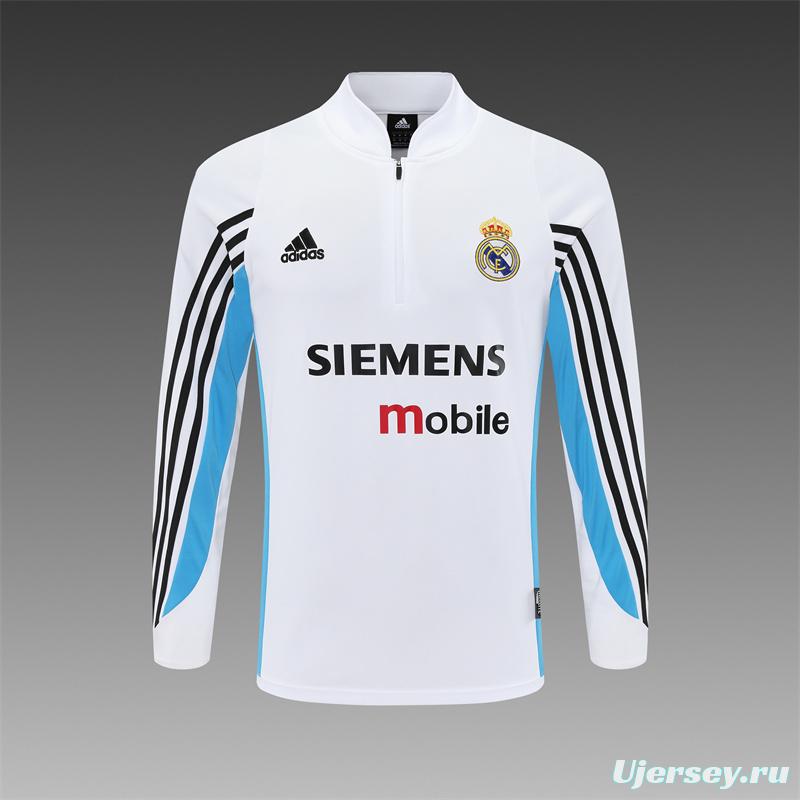 Retro 03/04 Real Madrid White Half Zipper Jacket