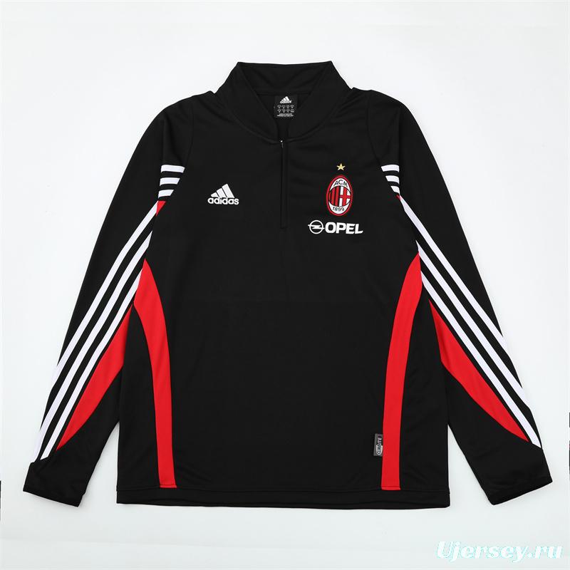 Retro 03/04 AC Milan Black Half Zipper Jacket+Long Pants