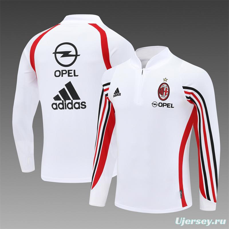 Retro 03/04 AC Milan White Half Zipper Jacket+Long Pants