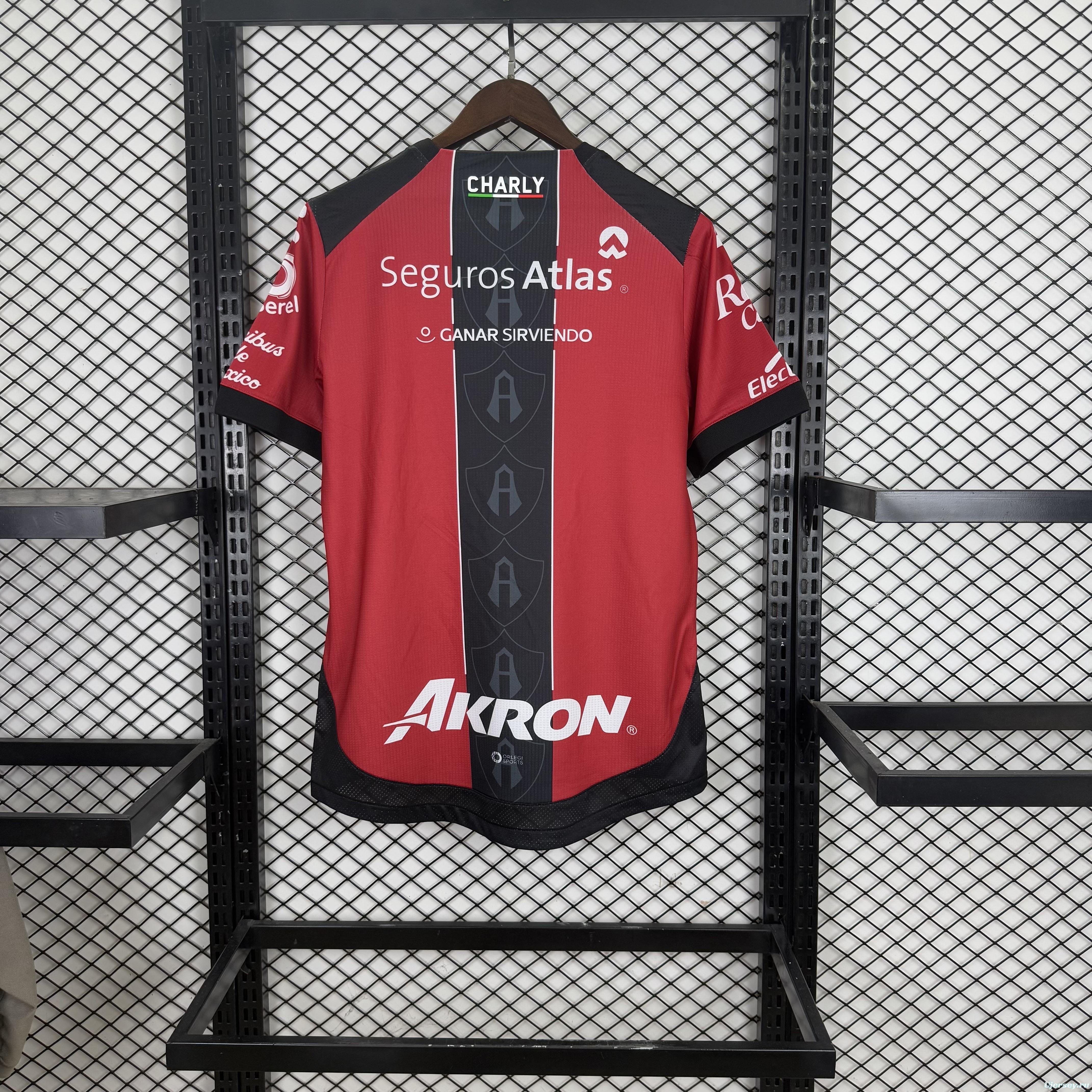 Player Version 25/26 Atlas FC  Home Red & Black Vertical Stripes Jersey