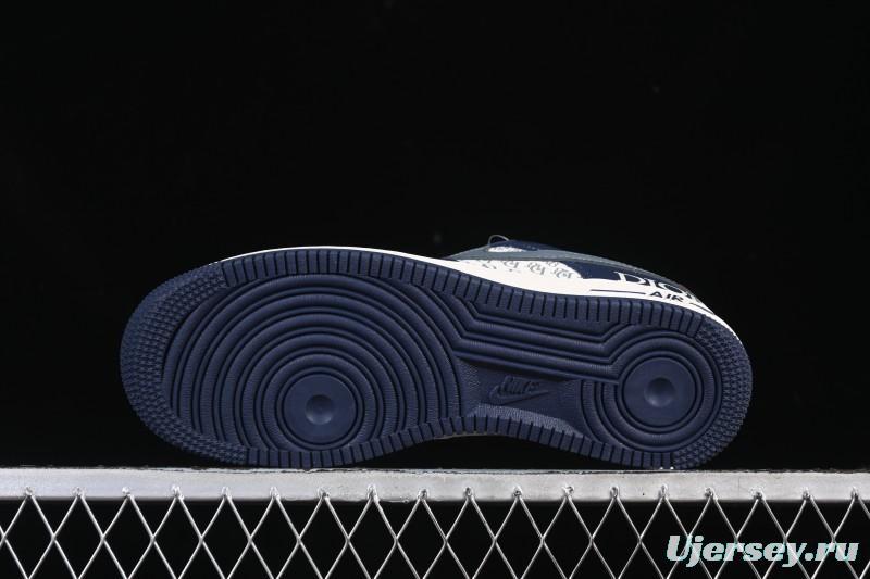 Nike Air Force 1 '07 Low Dior Collaboration White Blue Gray Hook Casual Sneakers - XD2588-603