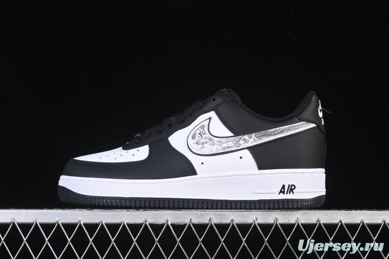 Nike Air Force 1'07 Low Black White Cracked Leather Casual Sneakers - ZH0316-118