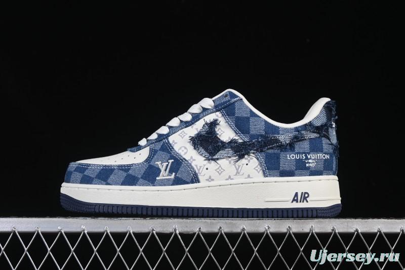 Nike Air Force 1 '07 Low Casual Sneakers in White Navy Blue - YF9511-816