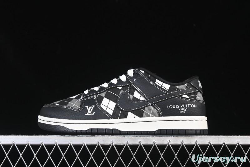 Nike SB Dunk Low LV Collaboration Black White Grid High-End Custom Low-Top Casual Skate Shoes SC0601-460