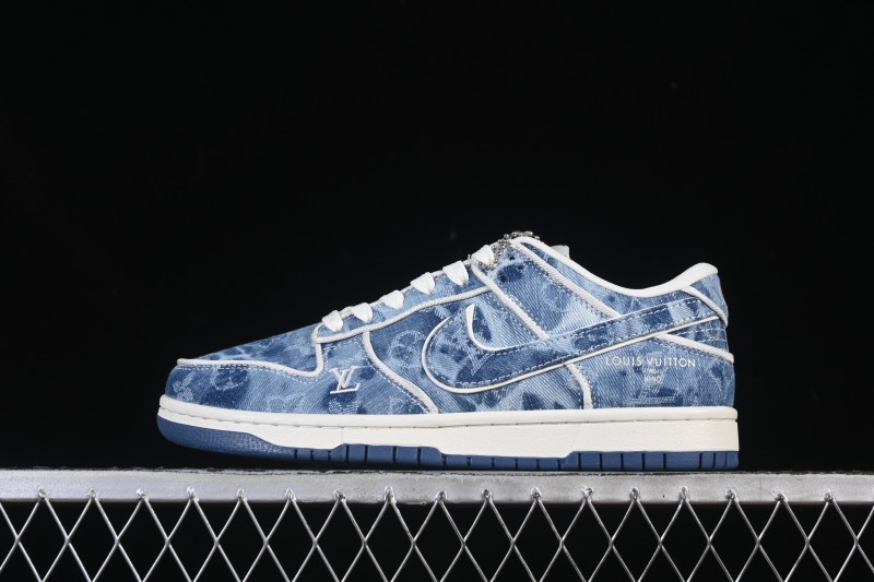 Nike SB Dunk Low LV Collaboration Light Blue Denim Anniversary High-End Custom Low-Top Casual Skate Shoes - SC0601-468