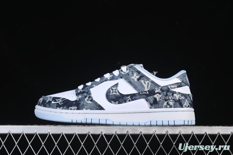 Nike SB Dunk Low LV Collaboration Tie-Dye Denim Anniversary High-End Custom Low-Top Casual Skate Shoes - SC0601-475