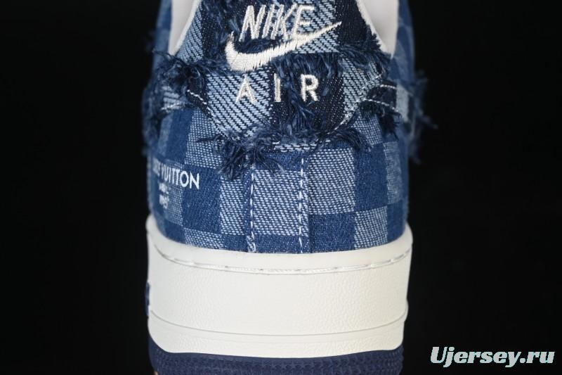 Nike Air Force 1 '07 Low Casual Sneakers in White Navy Blue - YF9511-816