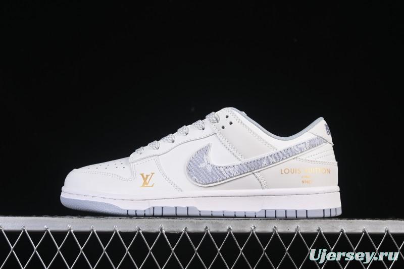 Nike SB Dunk Low LV Collaboration Grey Denim Hook Anniversary High-End Custom Low-Top Casual Skate Shoes CS1688-126