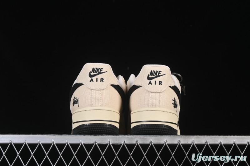 Nike Air Force 1 '07 Low Stussy Collaboration Beige Black Canvas Casual Sneakers - XX3168-155